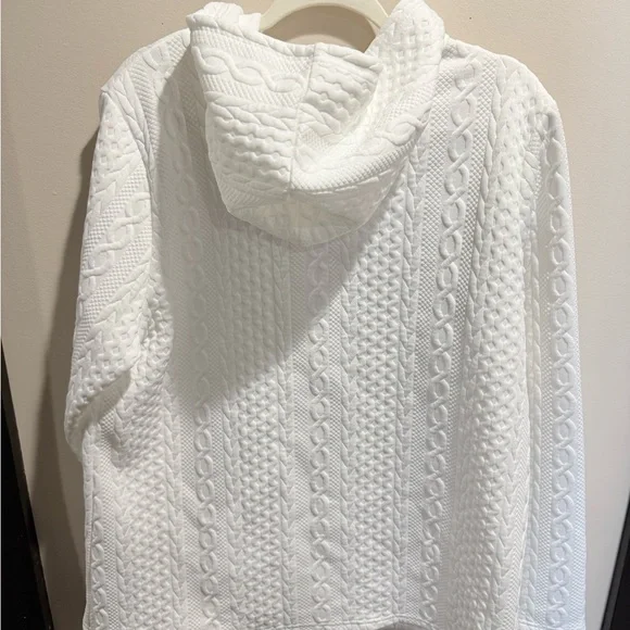 Textured White Cable Knit Zip Hoodie XL - Picture 3 of 5